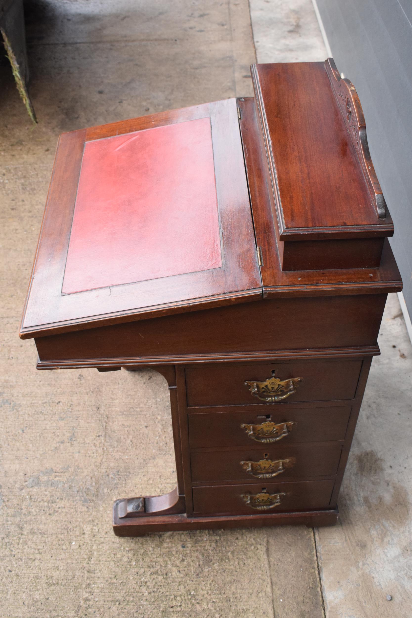 Edwardian Davenport desk with red leather inset and imitation drawers to left-hand side. 92cm - Image 9 of 11
