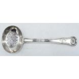 Hallmarked silver pierced spoon, Dublin 1825, Thomas Farnett, 70.0 grams, 17.5cm long.