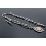 Heavy hallmarked silver Abert pocket watch chain with silver T-bar and fob, 61.2 grams, 44cm long.