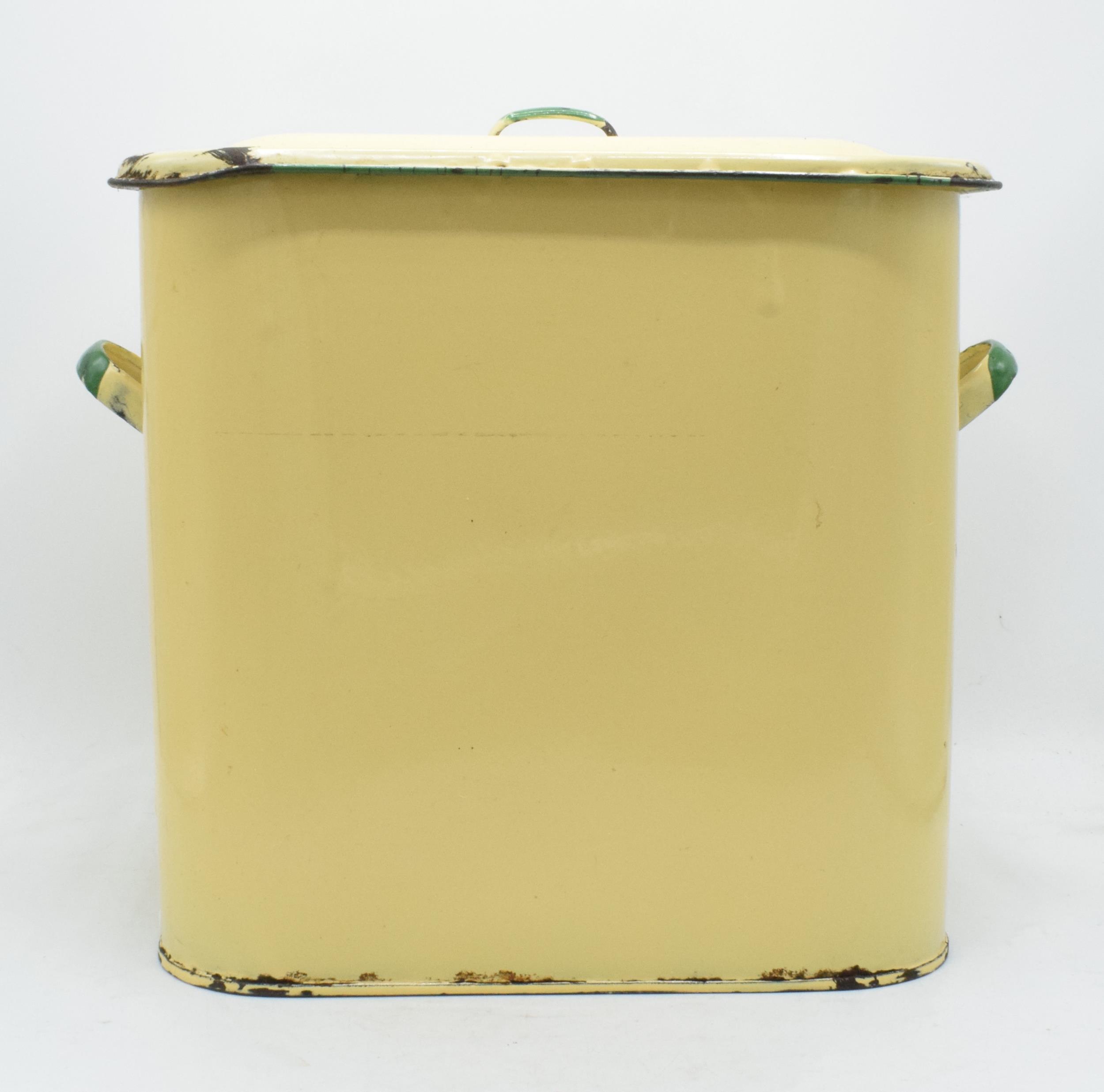 Vintage enamel bread bin in yellow / cream and green colourway. - Image 3 of 3