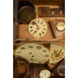 A collection of clock spares and repairs to include grandfather clock dial along with similar items.