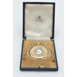 9ct gold Half Hunter Vertex Asprey pocket watch, in original box, with 9ct gold chain, winds and