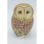 Royal Crown Derby paperweight in the form of a Barn Owl. First quality with gold stopper. In good