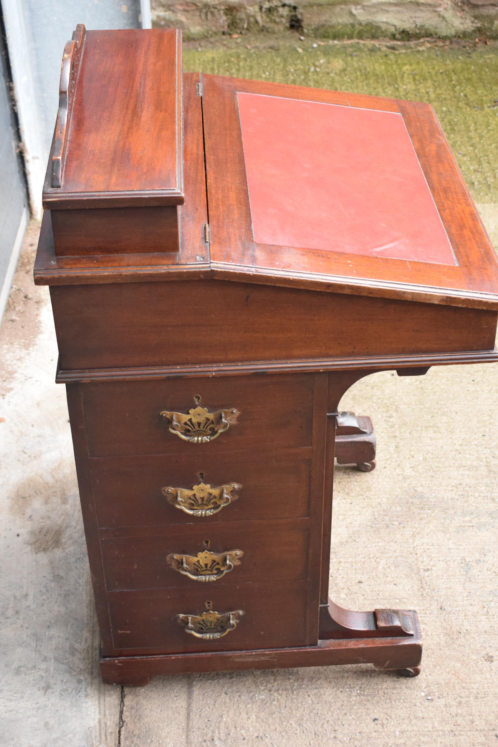 Edwardian Davenport desk with red leather inset and imitation drawers to left-hand side. 92cm - Image 8 of 11