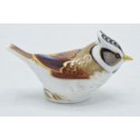 Royal Crown Derby paperweight in the form of a Crested Tit. First quality with gold stopper. In good