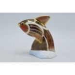 Royal Crown Derby paperweight in the form of a Tropical Fish Guppy. First quality with gold stopper.