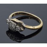 9ct gold and platinum ladies ring set with illusion-set diamonds. 1.8 grams. Size J/K.