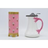 Dr Christopher Dresser for Minton pink cylindrical vase decorated with gilding and floral design (