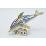 Royal Crown Derby paperweight in the form of a Striped Dolphin. First quality with gold stopper.