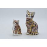 Royal Crown Derby paperweights in the form of a Cat and a kitten. Cat first quality with