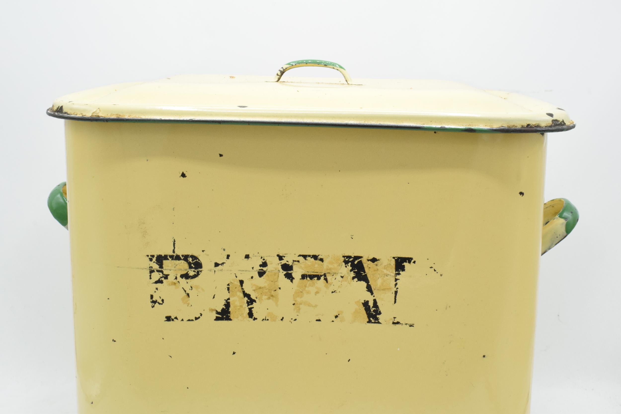 Vintage enamel bread bin in yellow / cream and green colourway. - Image 2 of 3