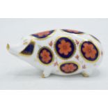 Royal Crown Derby paperweight Imari Pig, second quality with ceramic stopper. In good condition with