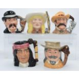 Royal Doulton character jugs from the Wild West series to include Annie Oakley, Wyatt Earp, Doc