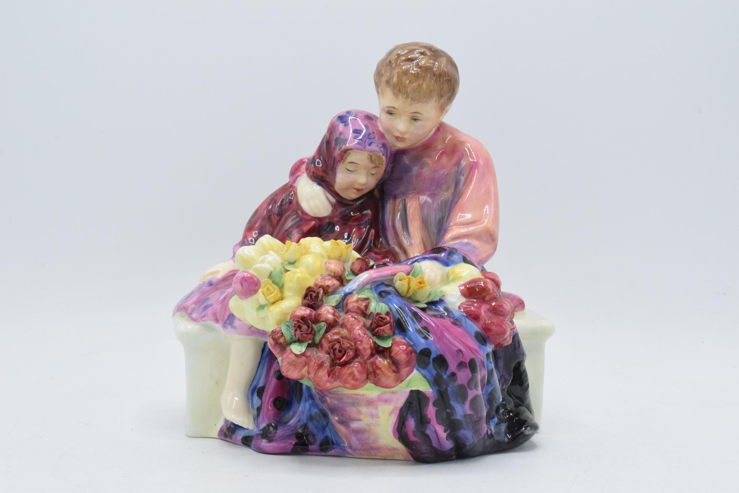 Royal Doulton figure Flower Sellers Children in purple colourway, HN1342 (small nips to flowers). In