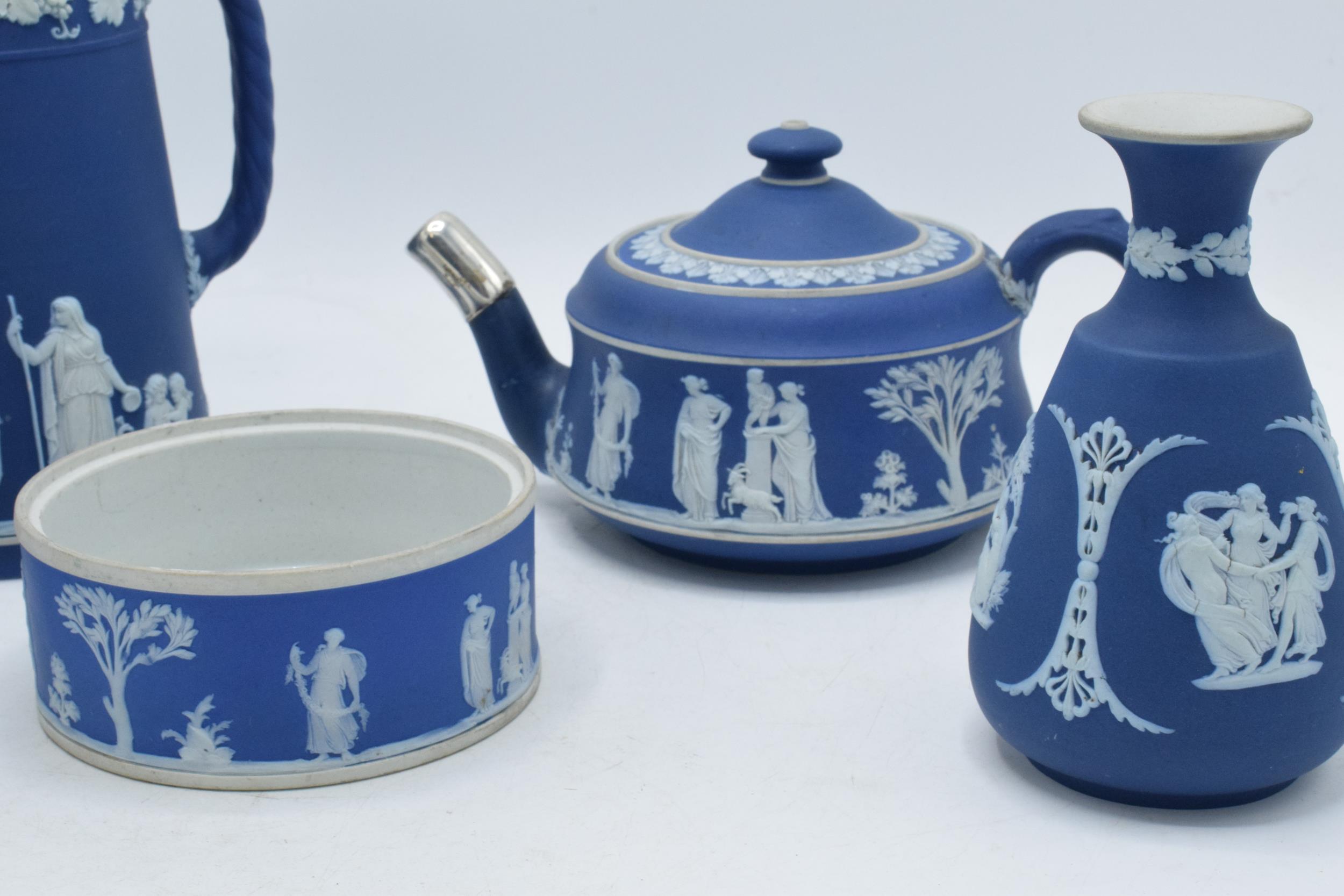 19th century and later Wedgwood Jasperware in dip / dark blue: to include a teapot, water jugs, a - Image 3 of 5