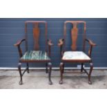 A pair of early to mid 19th century armchairs with upholstered seats, 104cm tall (2). Good chairs,