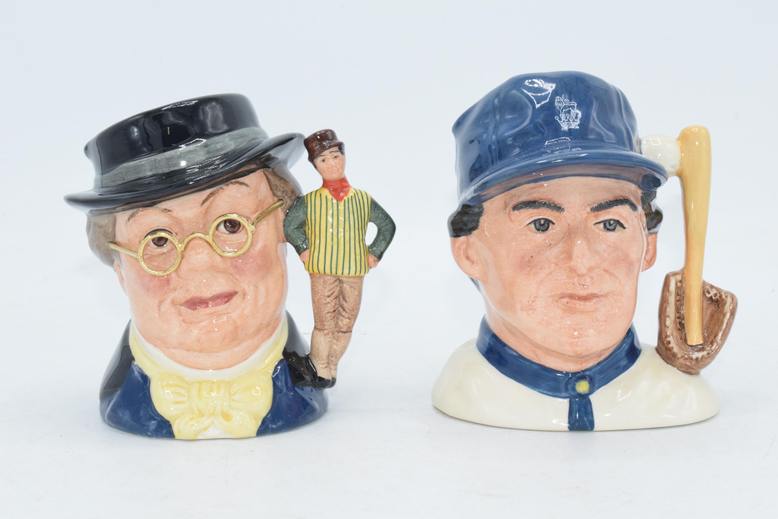 Small Royal Doulton character jugs to include Pickwick D7025 and Baseball Player D6878 (2). In