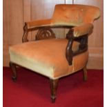 Edwardian upholstered mahogany library chair, 66cm wide, 75cm tall. In good functional condition