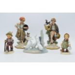Pottery to include Capo Di Monte Cazzola figures, Nao swans and Goebel children figures (5). In good
