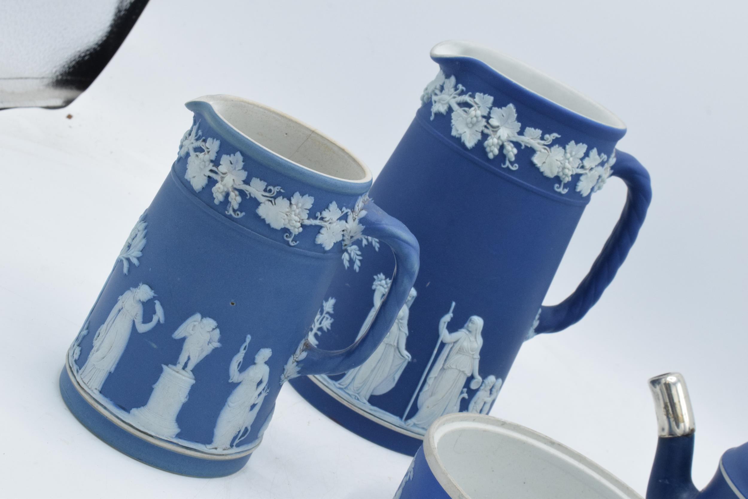 19th century and later Wedgwood Jasperware in dip / dark blue: to include a teapot, water jugs, a - Image 4 of 5