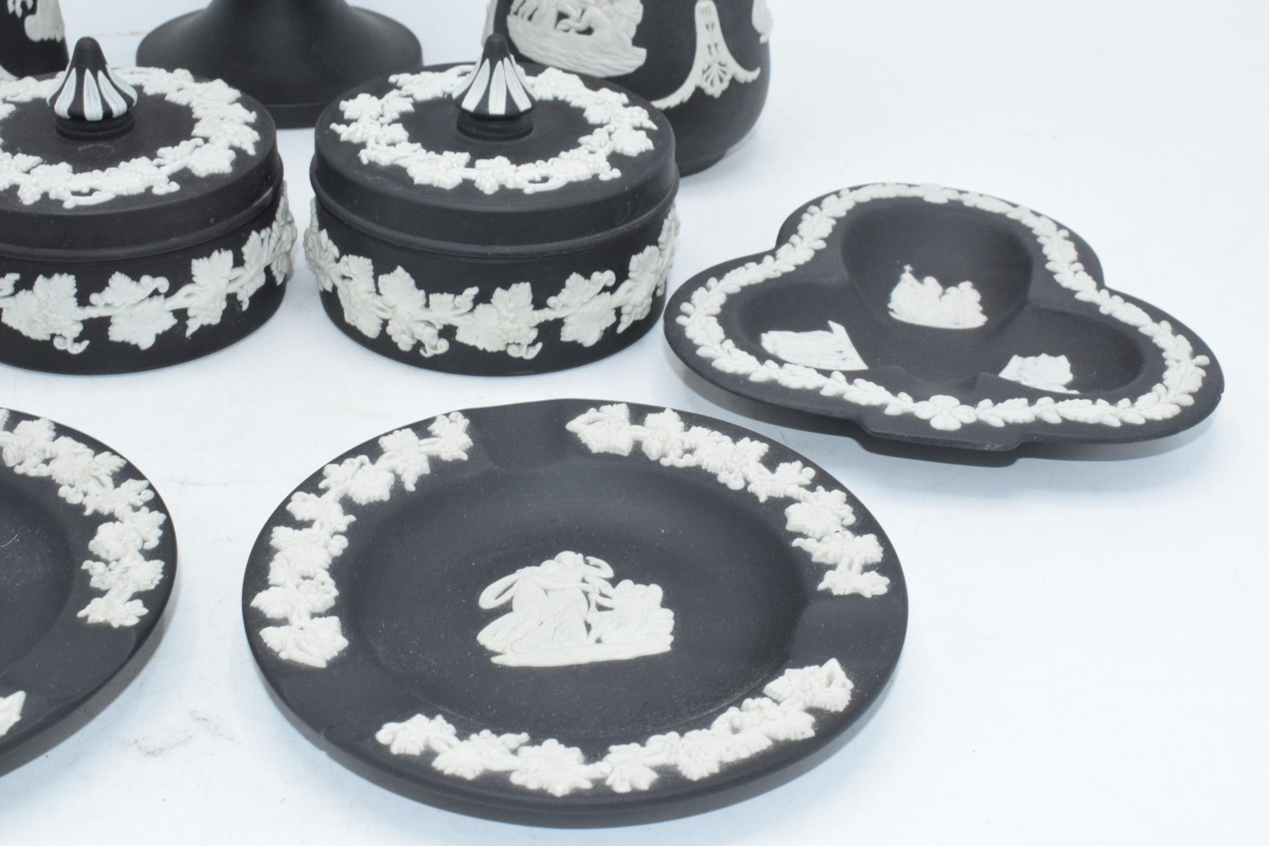 Wedgwood Jasperware in Black: to include a large 18cm vase, trinkets, bud vases and pin dishes ( - Image 4 of 4