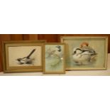 Donald Birbeck: watercolours of a magpie, ducks and bird on a branch, signed by Birbeck , a former