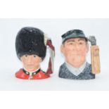 Large Royal Doulton character jugs to include Golfer colourway D6784 and The Guardsman D6755 (2). In