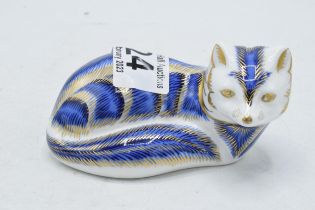 Royal Crown Derby paperweight Platinum Arctic Fox, first quality with stopper. In good condition