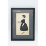 Antique pencil and watercolour artwork of a girl with a dog, unsigned, 12x7cm. Looks to be have been
