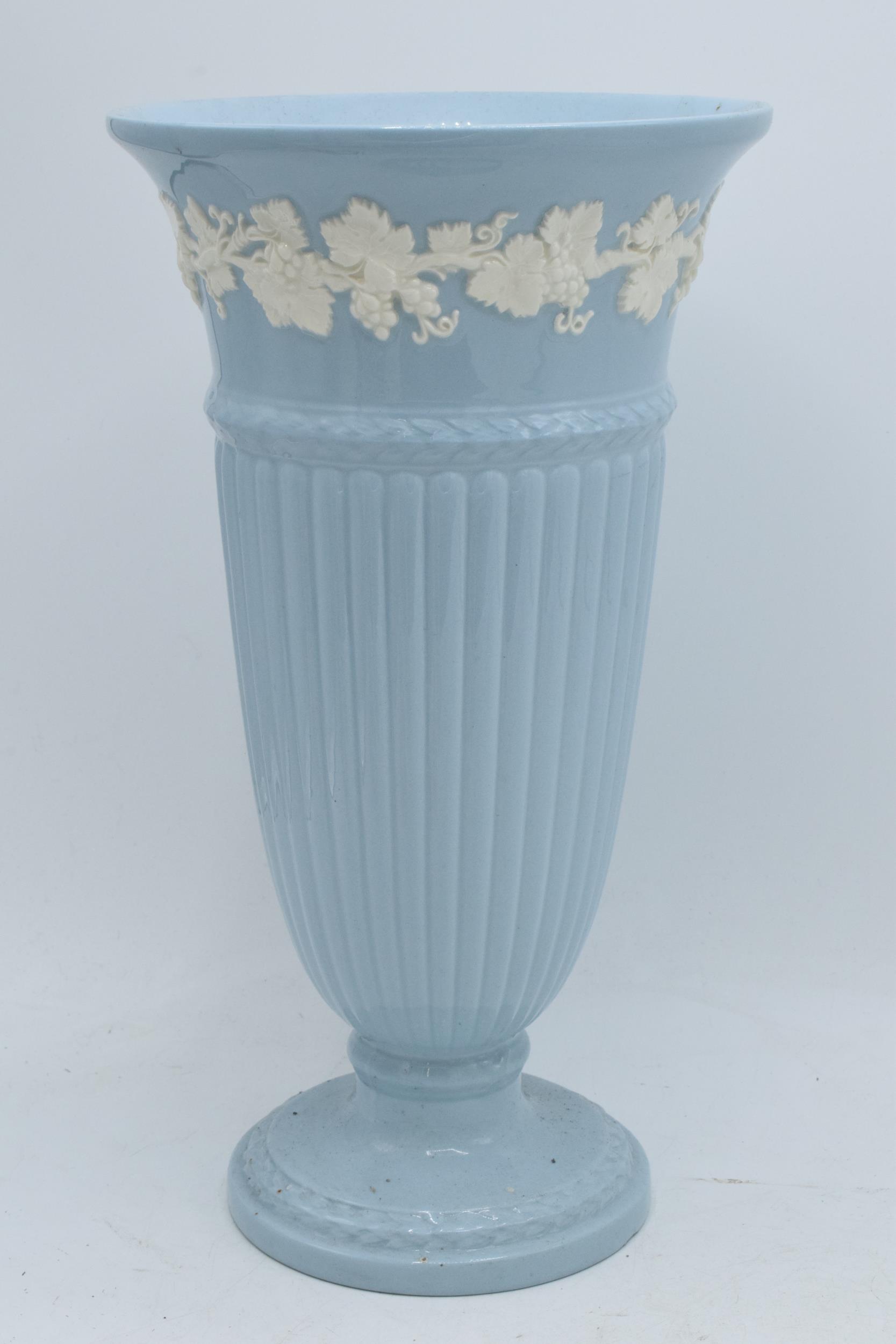 Wedgwood Queensware to include white on blue trumpet vase, 29cm tall, blue on white trumpet vase ( - Image 6 of 7