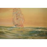 Framed Wilfred Knox (1884-1966) watercolour 'Clipper at Sea', 25 x 36, dated 1919, mounted and