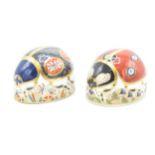 Royal Crown Derby paperweights Red Ladybird with 7 spots and a Blue ladybird, both first quality