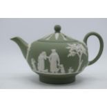 Wedgwood Jasperware sage green teapot. In good condition with no obvious damage or restoration.