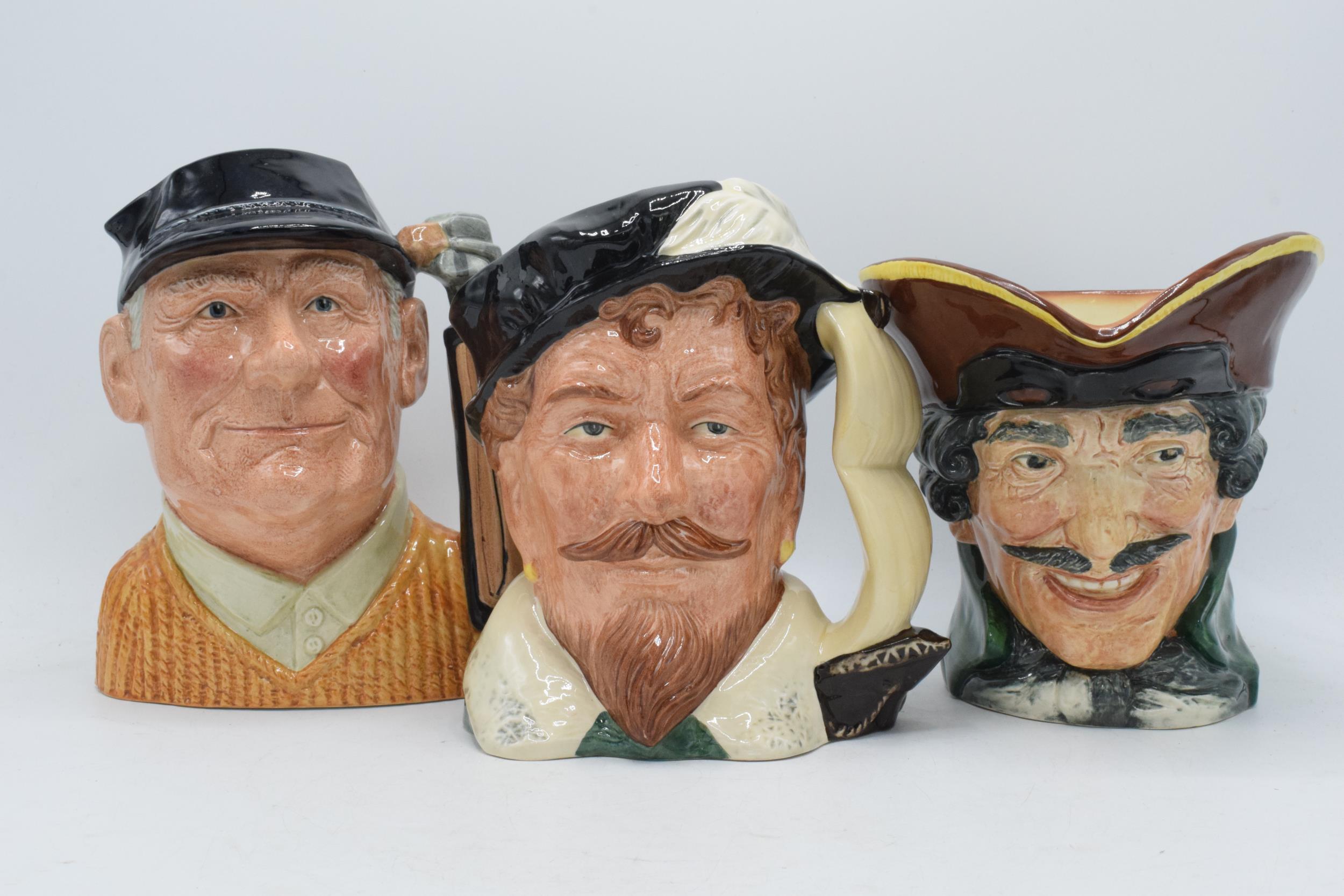 Large Royal Doulton character jugs to include Sir Francis Drake D6805, Golfer D6623 and Dick