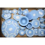 Wedgwood Jasperware in Blue: to include plates, vases, Christmas tree decoration and others (