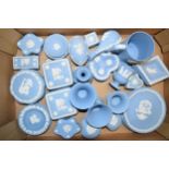 Wedgwood Jasperware in blue: to include vases, a tankard, plates, trinkets and others (approx 40