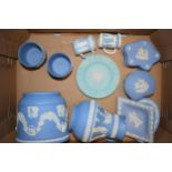 Wedgwood Jasperware to include unusual turquoise Lloyds of London Tercentary pin tray, jug and