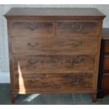 Mahogany 2 over 3 chest of drawers with brass handles, 107x56x106cm tall. In good functional