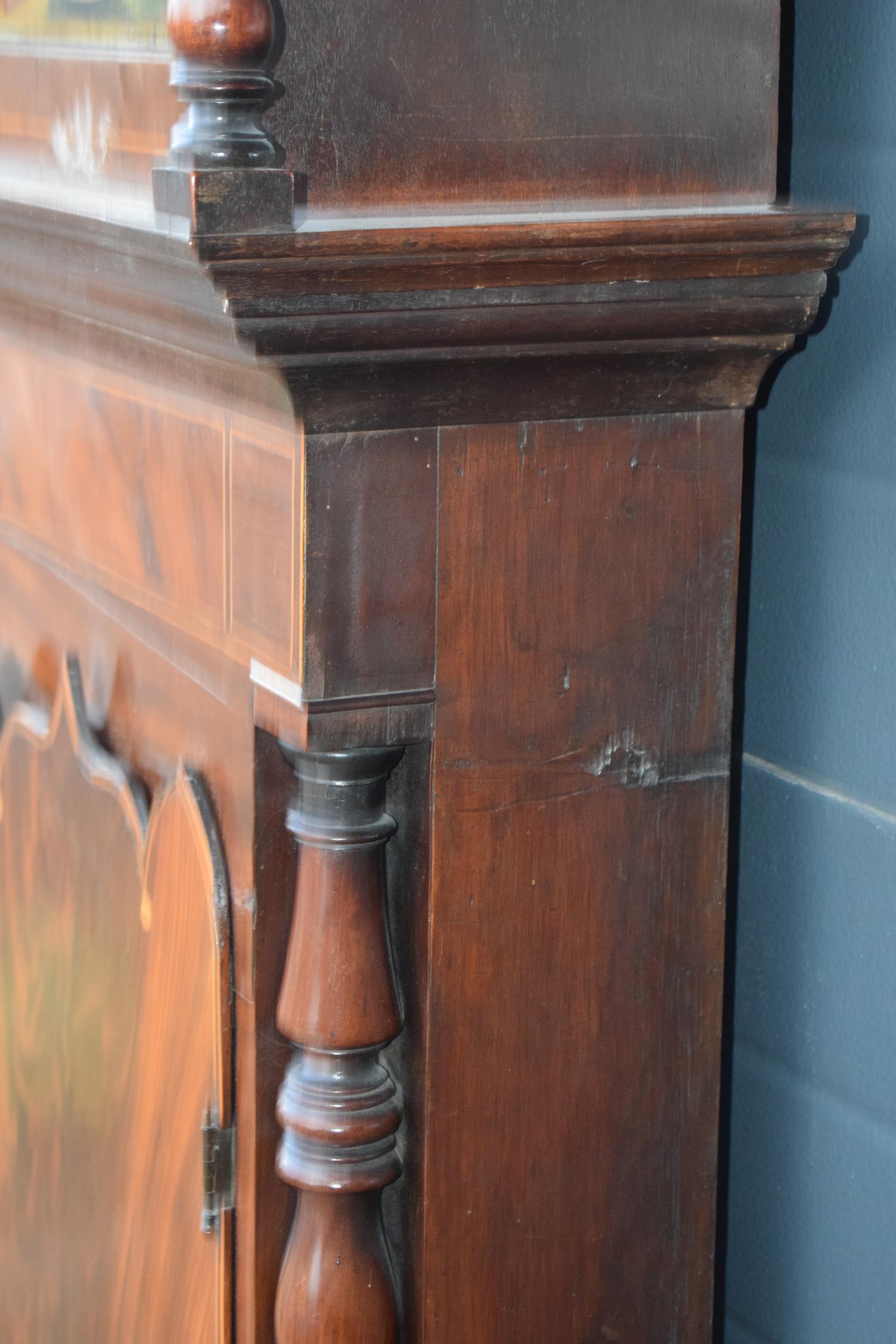 19th century mahogany longcase clock with arched rolling moon dial, with pendulum and weights, 222cm - Image 11 of 18