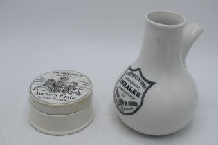 Burgess's Genuine Anchovy Paste pot lid with associated base together with an Improved Earthenware