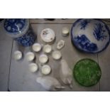 A collection of pottery to include vintage oriental-style pot, coronation ware, glass dressing table