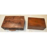 19th century mahogany writing slope (shell) with brass escutcheon together with vintage brown