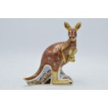 Royal Crown Derby paperweight Kangeroo and Joey, second quality with stopper. In good condition with
