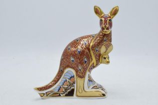 Royal Crown Derby paperweight Kangeroo and Joey, second quality with stopper. In good condition with