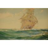 Framed Wilfred Knox (1884-1966) watercolour 'Clipper at Sea', 25 x 36, dated 1919, mounted and