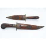 20th century wooden and metal cased knife and fork carving set, 36cm long.
