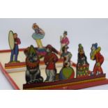 Chad Valley Circus Quoits Game, comprising two target boards with Circus figures and four rings,