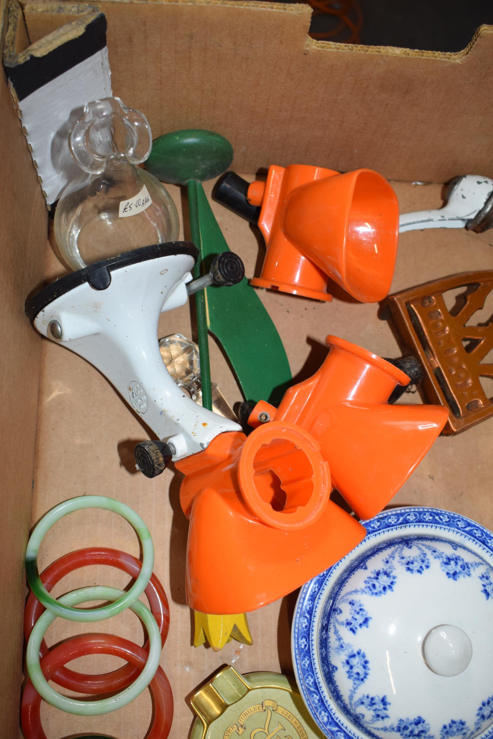 Mixed items to include jade-style glass bangles, 19th century pottery, decanter, food grinder and - Image 6 of 6