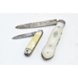 Silver and Mother of Pearl fruit knife, Sheffield 1888, together with a smaller metal example (2).