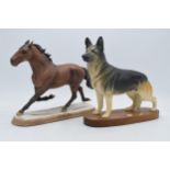 Beswick Cardigan Bay 2340: "Cardy the Million Dollar Pacer" (ears chipped) together with Alsatian